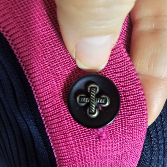Misook Navy & Pink Ribbed Button-Up Sweater Jacket Set 1X Knit Career Office - Picture 6 of 13
